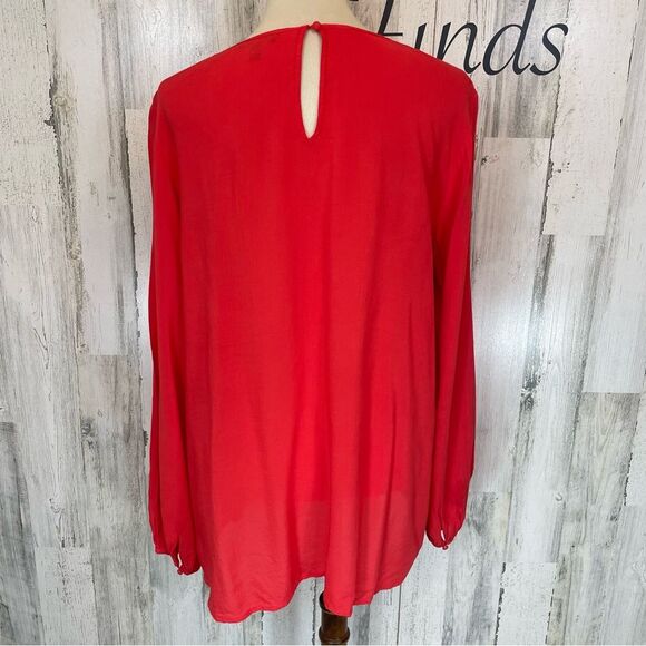 Express Light Red Smock Front Long Sleeve Peasant Boho Shirt Top Blouse Size L - Picture 5 of 9